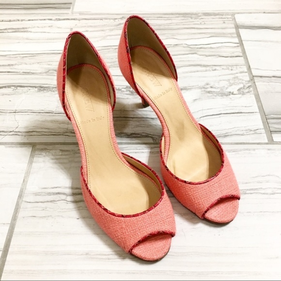 J. Crew Classic Coral Tweed Peep Toe Pumps 7 - Picture 3 of 8